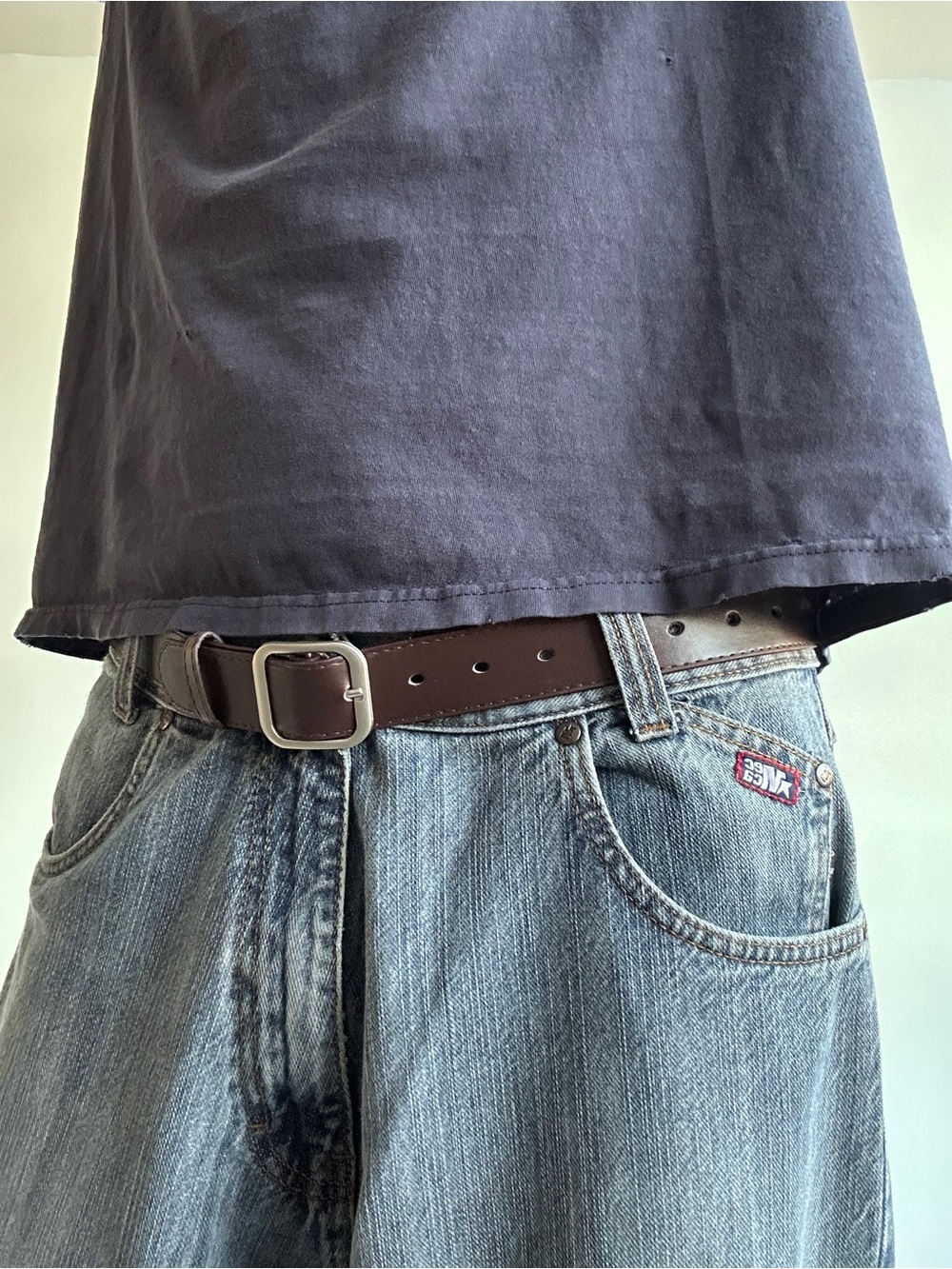 Men's Dark Brown Leather Belt with Classic Silver Buckle